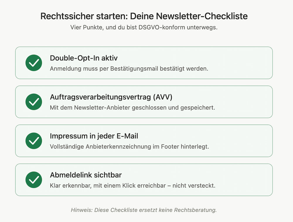 Checkliste Newsletter dsgvo-konform - Double OptIn, AVV, Impressum, Abmeldelink